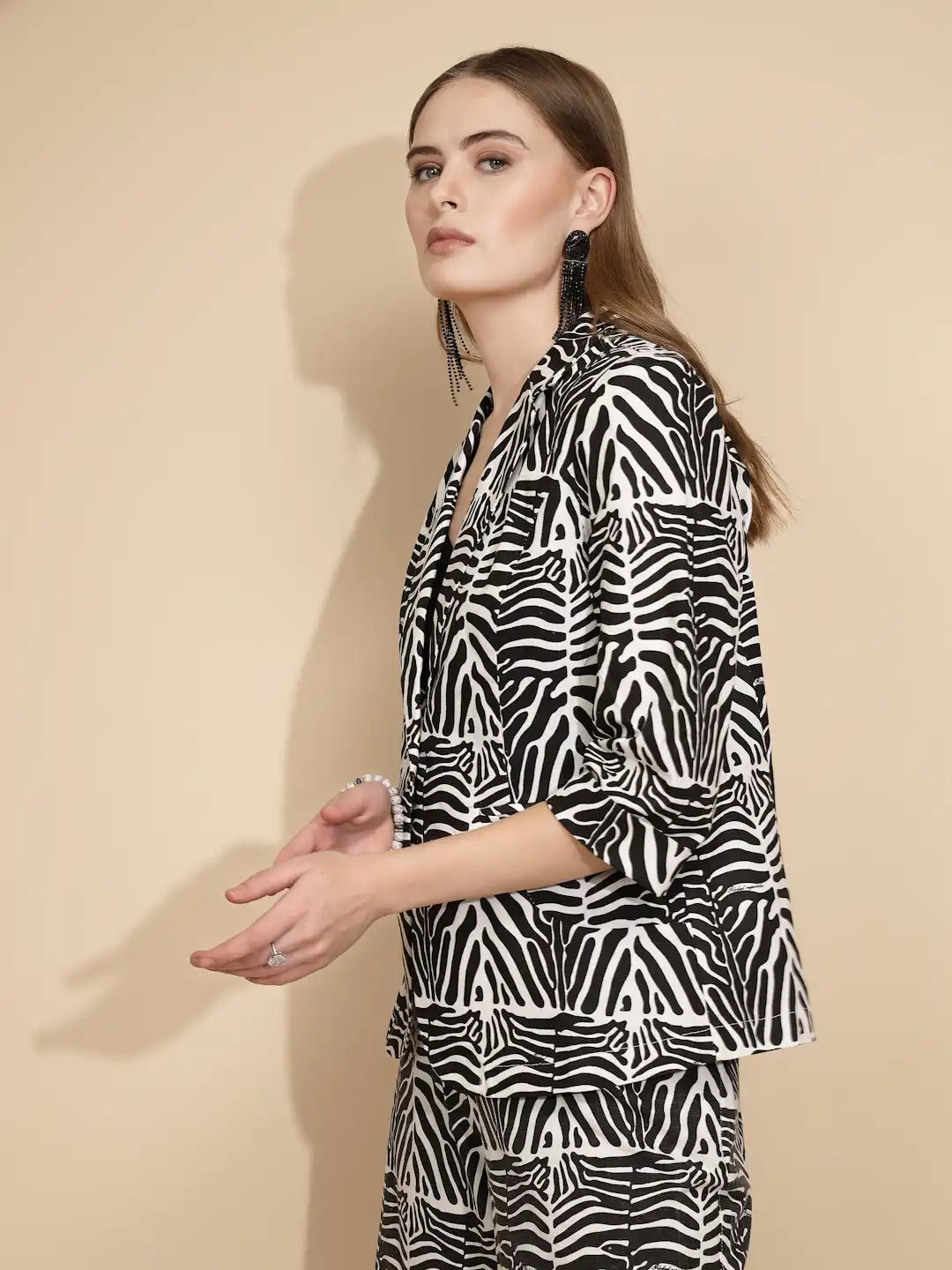 White Cotton Zebra Print Coat - Global Republic