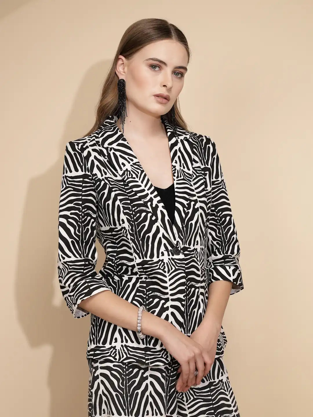 White Cotton Zebra Print Coat - Global Republic