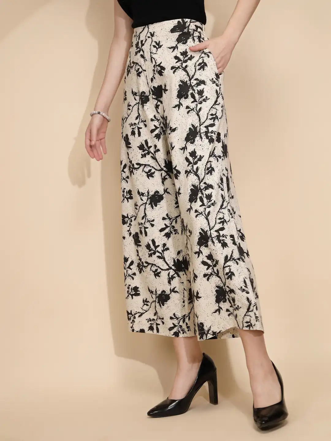 Beige Floral Cotton Lower - Global Republic