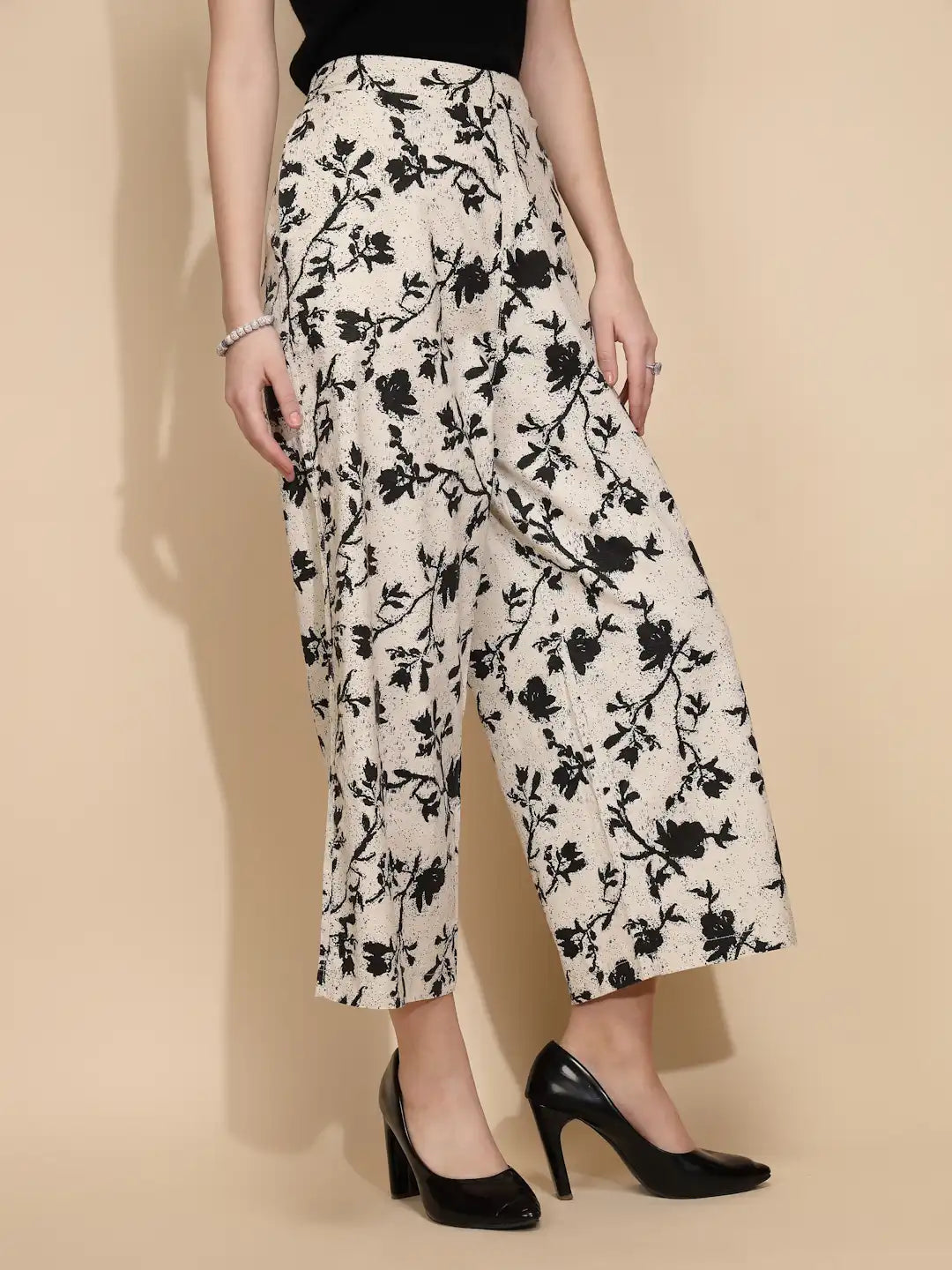 Beige Floral Cotton Lower - Global Republic