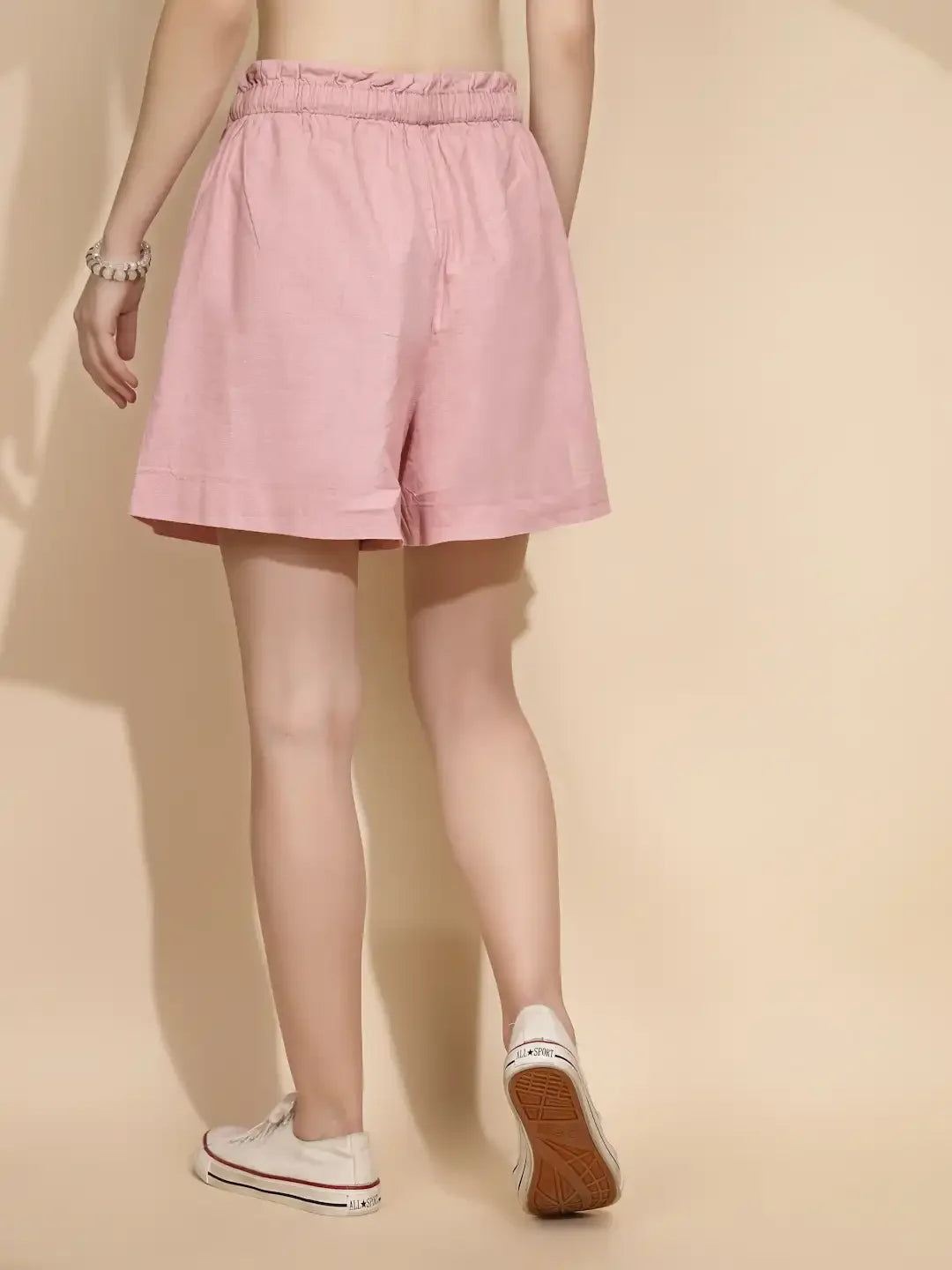 Dusky Pink Linen Regular Fit Shorts For Women