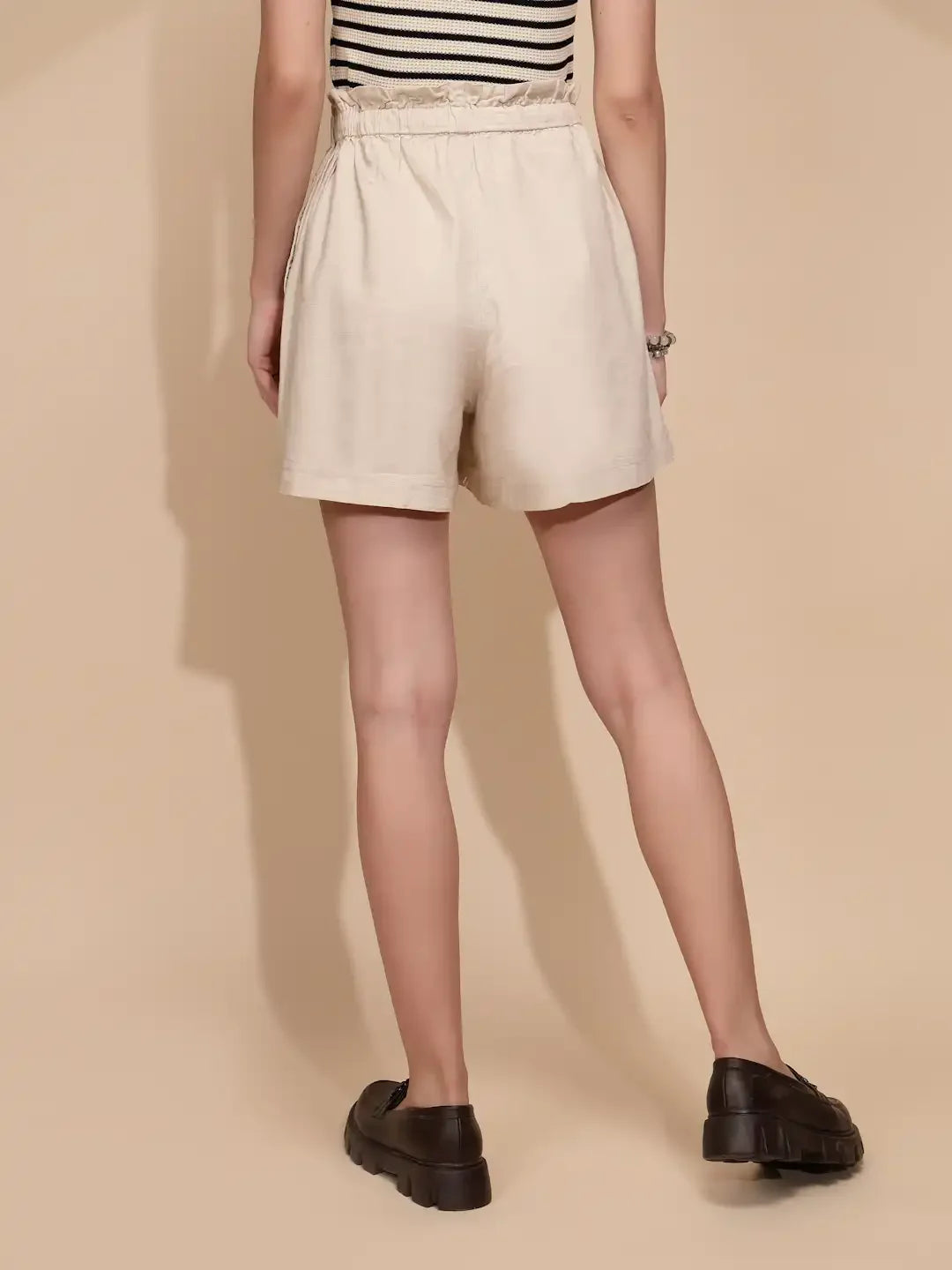 Natural Linen Regular Fit Shorts For Women