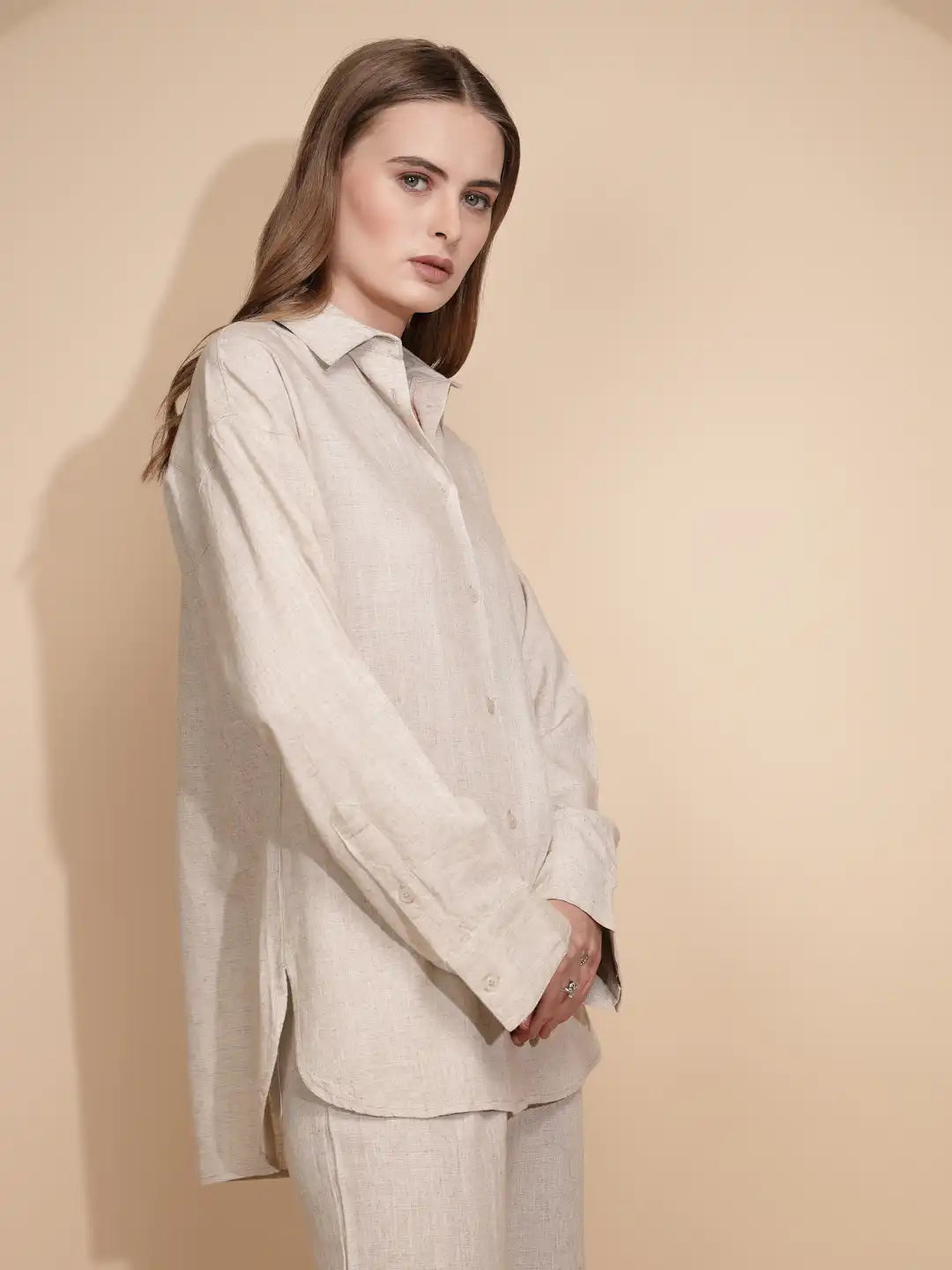 Beige Linen Loose Fit Shirt - Global Republic