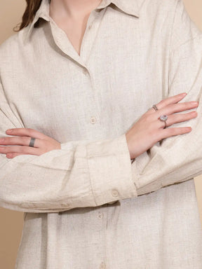 Natural Beige Linen Regular Fit Shirt For Women