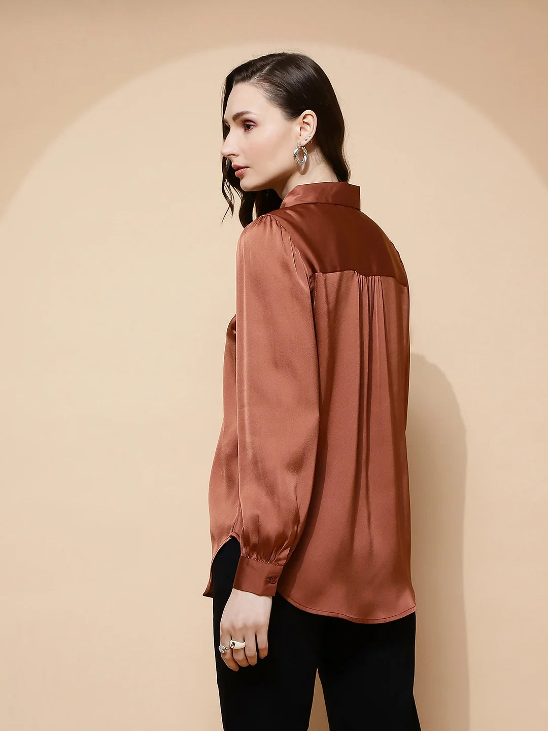 Brown Satin Tailored Fit Shirt - Global Republic