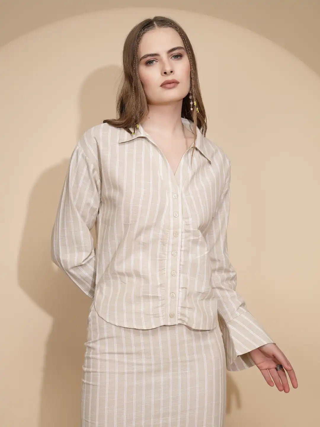 Beige Linen Regular Fit Shirt - Global Republic