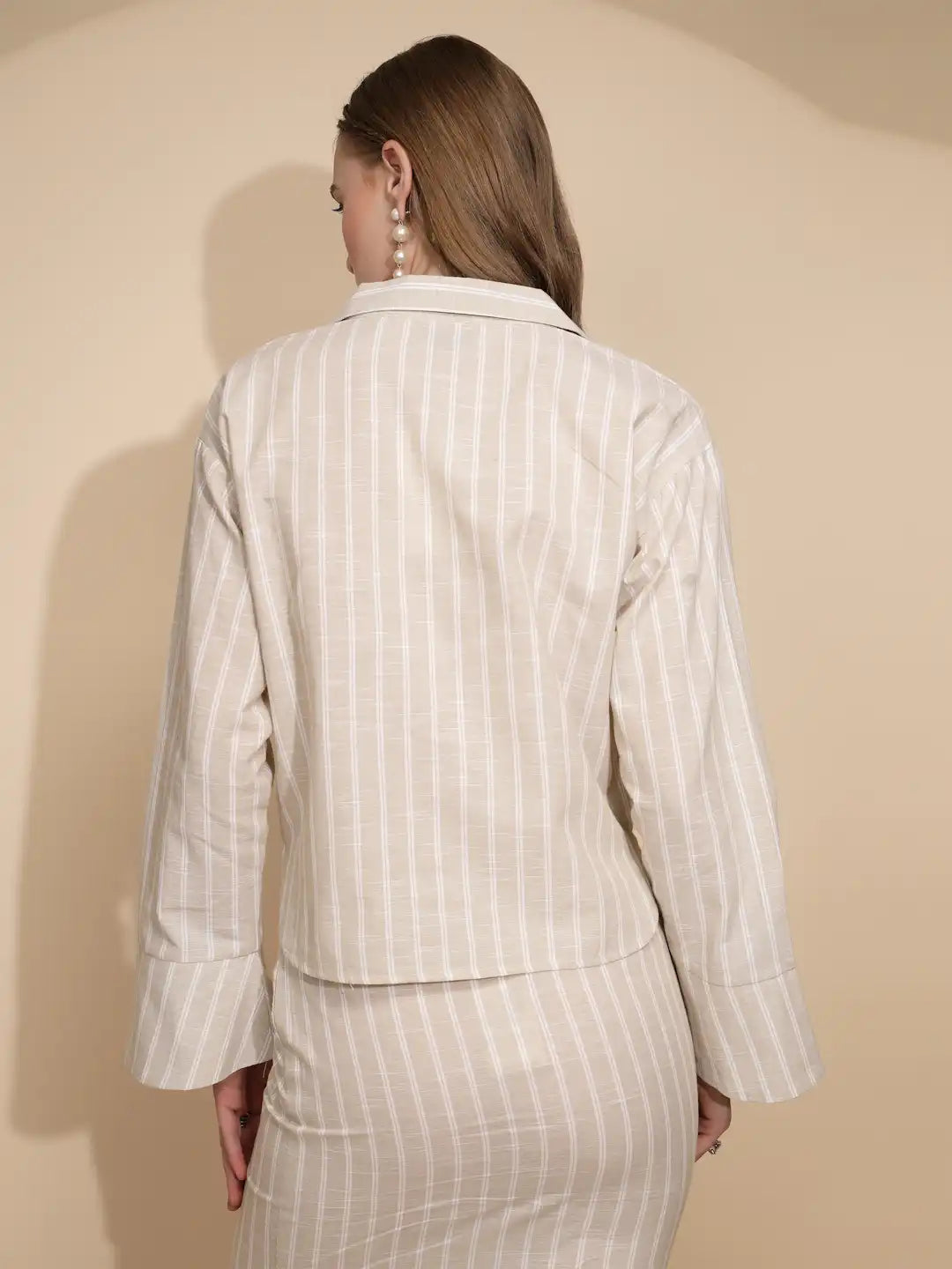 Beige Linen Regular Fit Shirt For Women