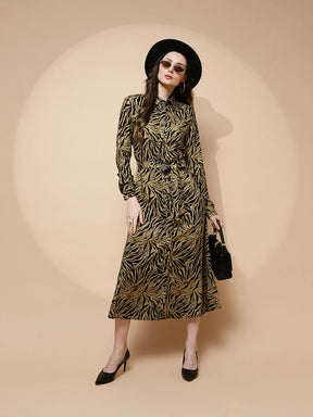 Khaki Rayon Loose Fit Dress For Women