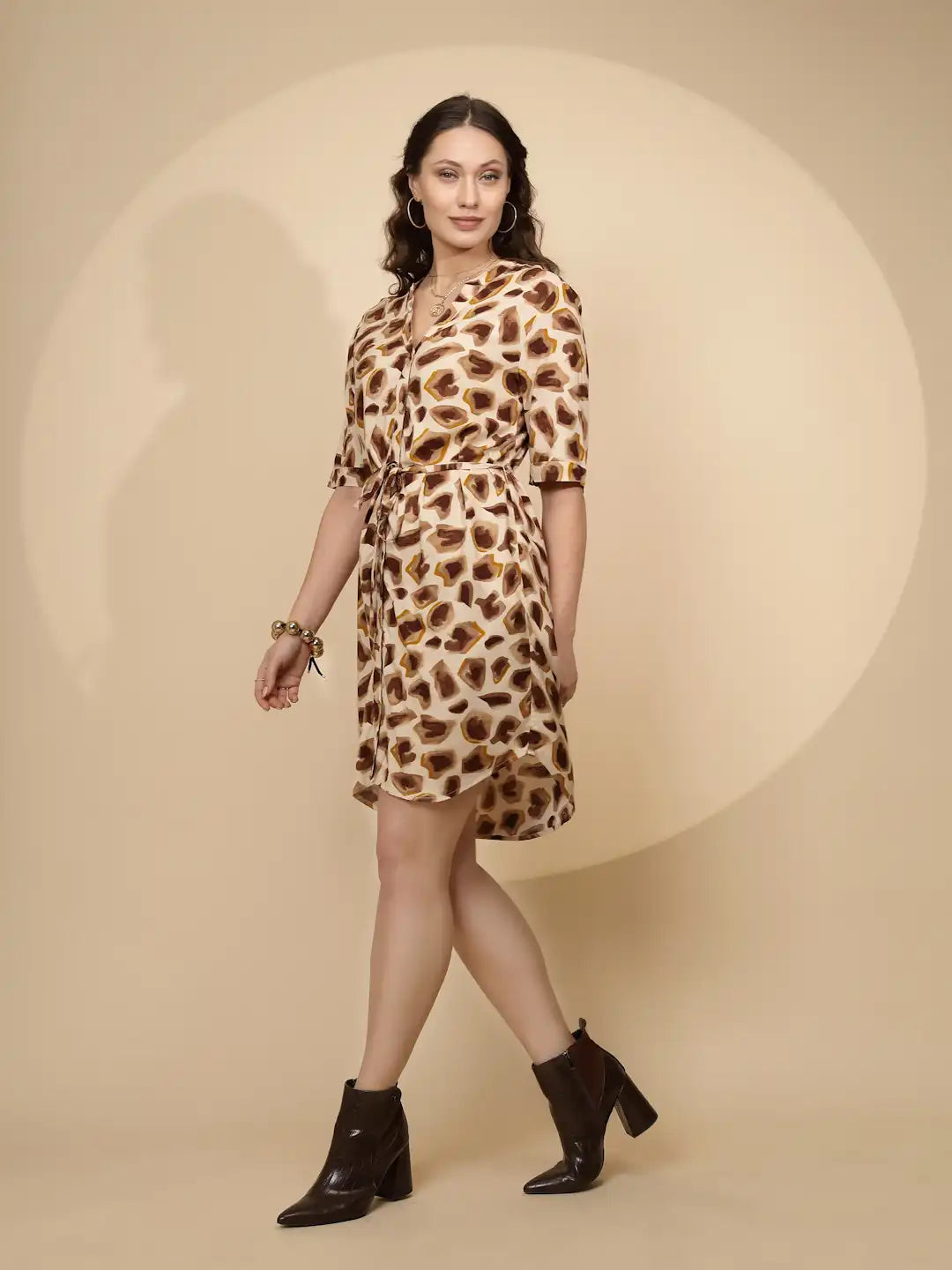 Brown Rayon Regular Fit Dress - Global Republic