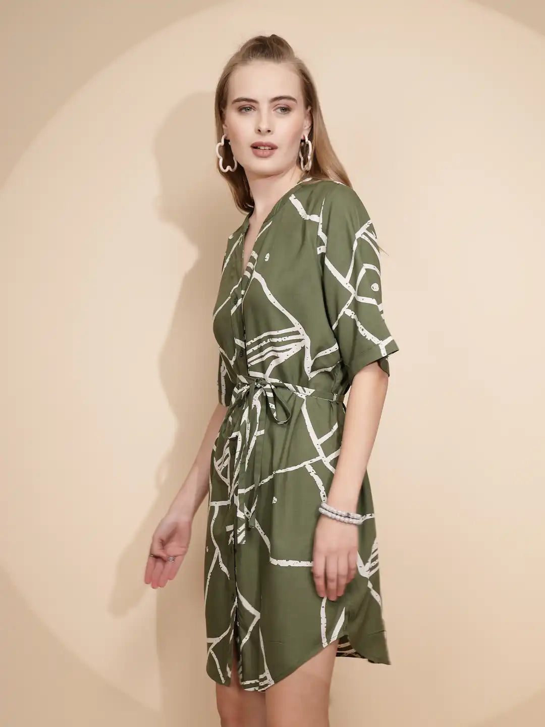 Olive Rayon Regular Fit Tunic For Women - Global Republic