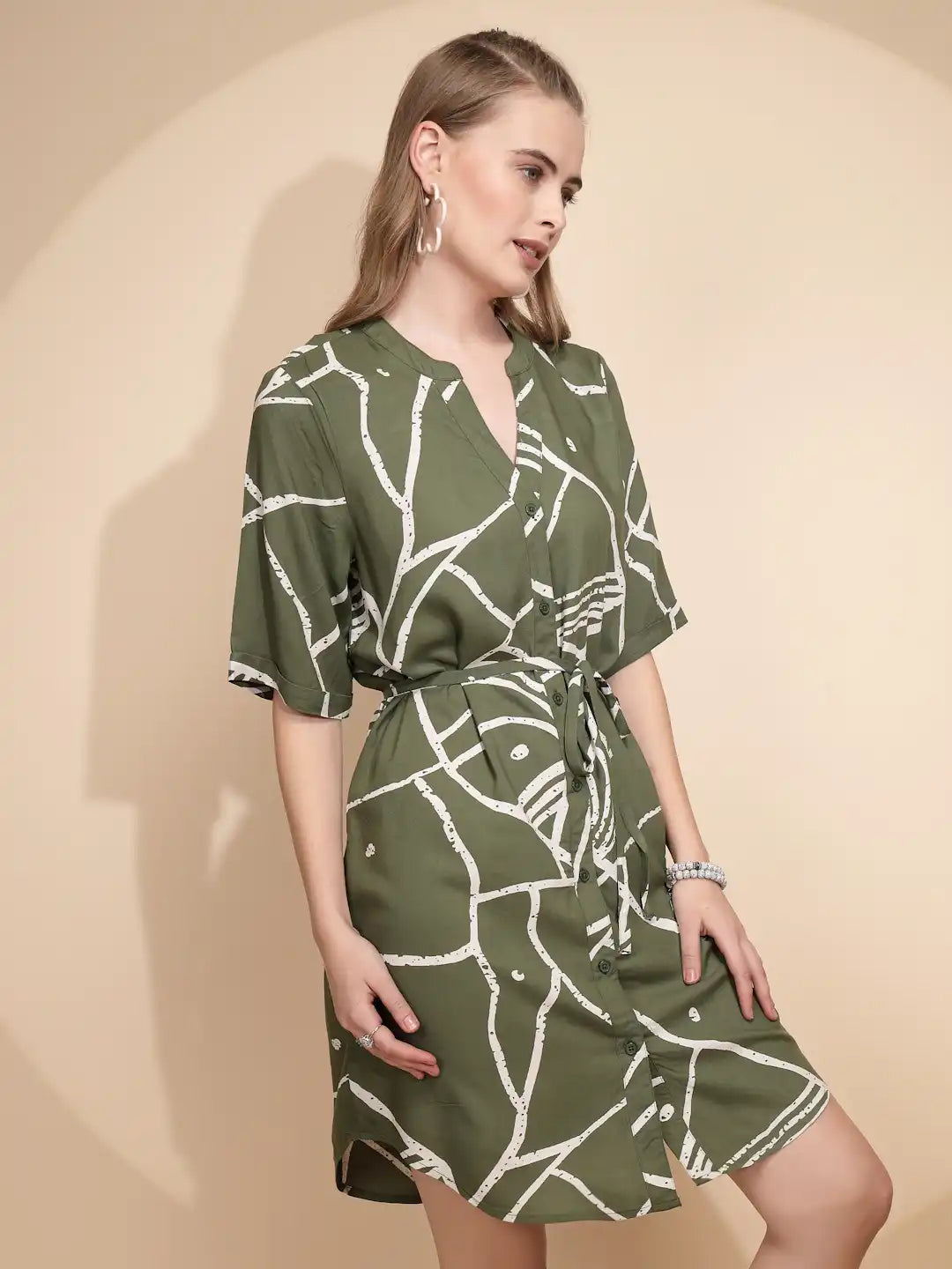 Olive Rayon Regular Fit Tunic For Women - Global Republic