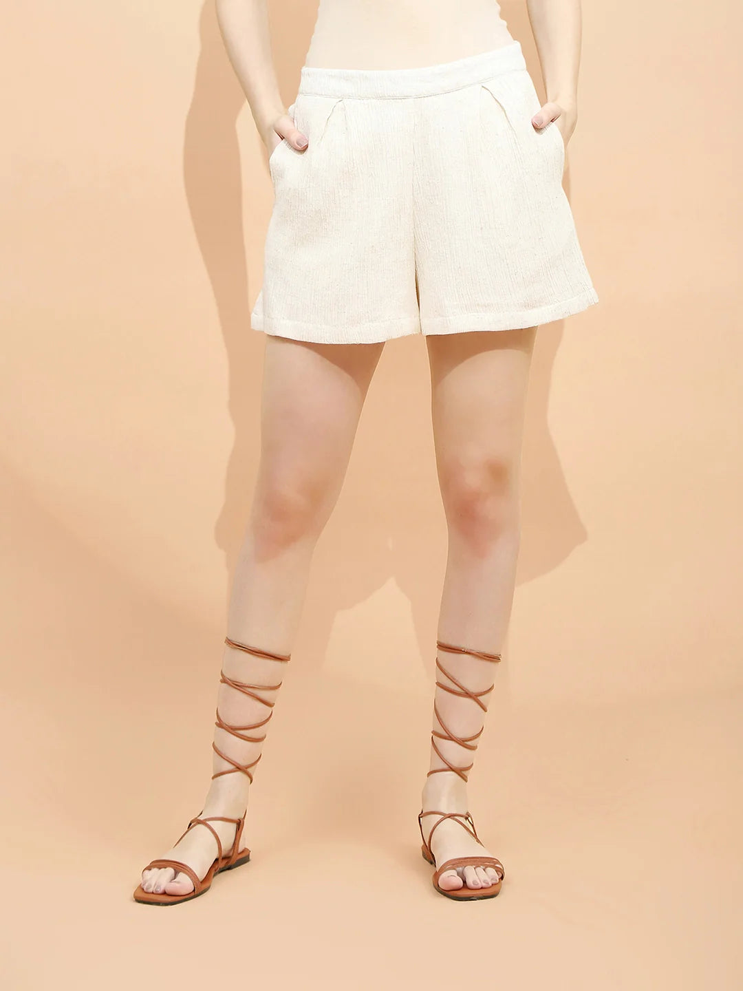 Natural Beige Linen Loose Shorts - Global Republic