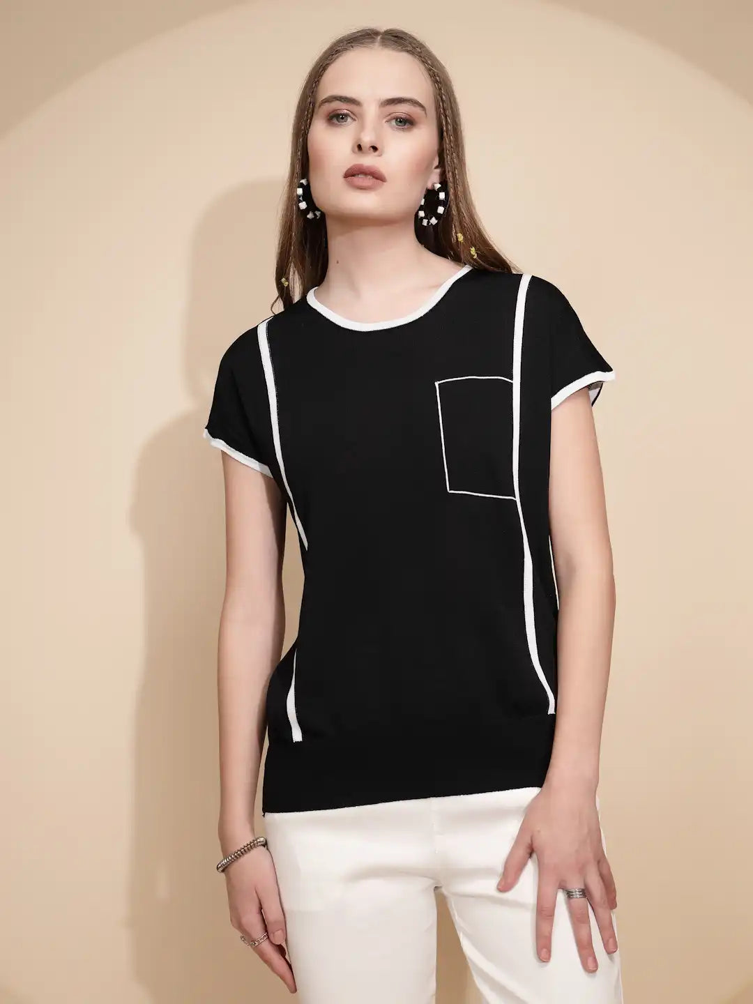Black Regular Fit Viscose Blend Top - Global Republic