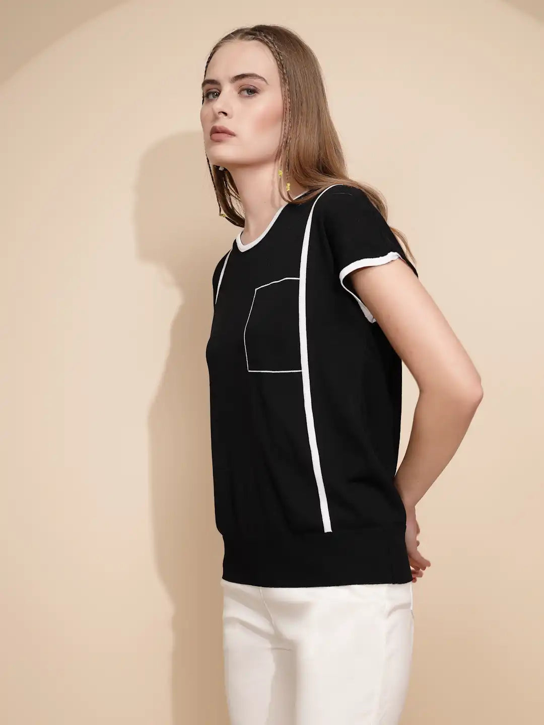 Black Regular Fit Viscose Blend Top - Global Republic