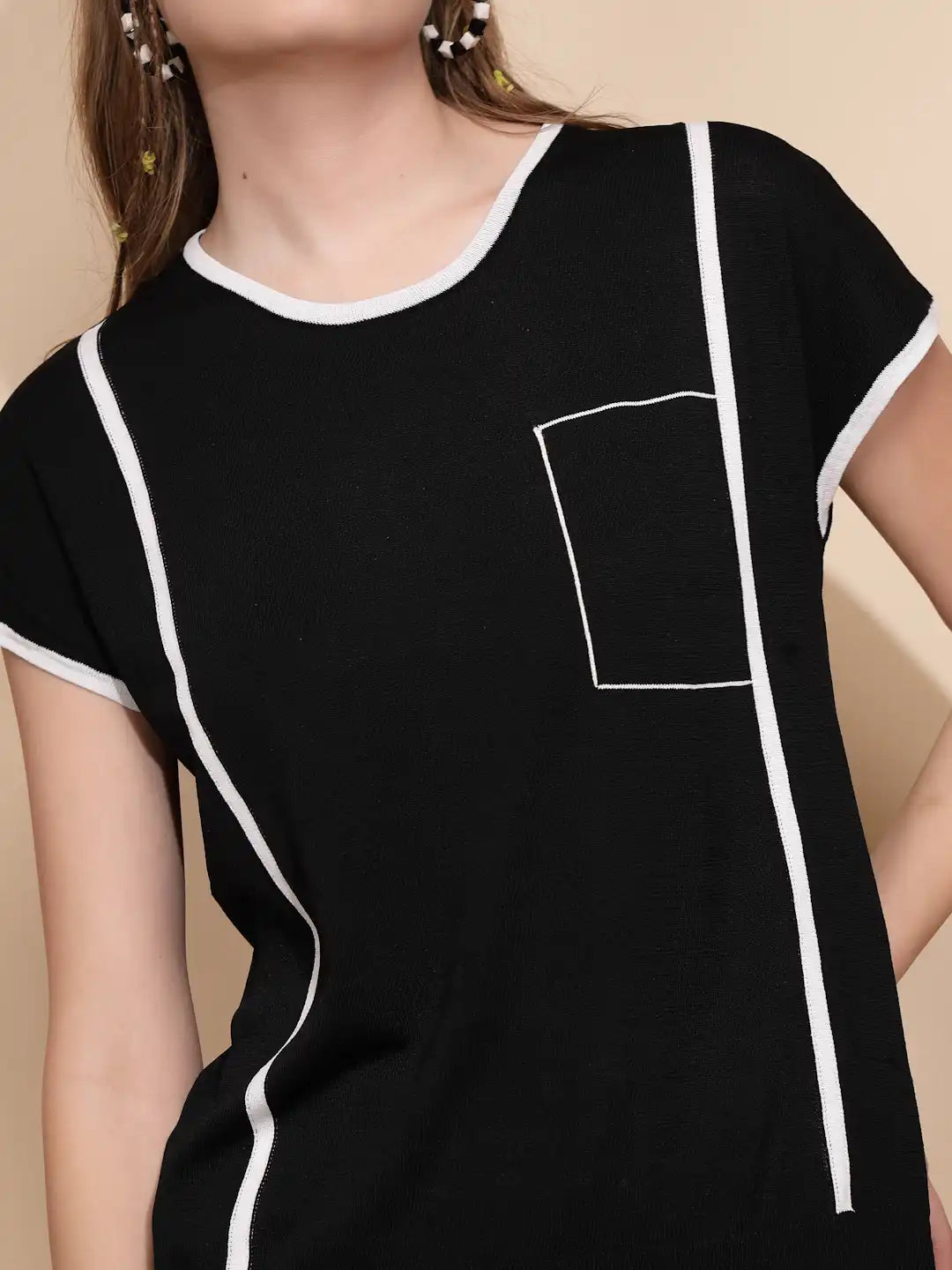 Black Regular Fit Viscose Blend Top - Global Republic