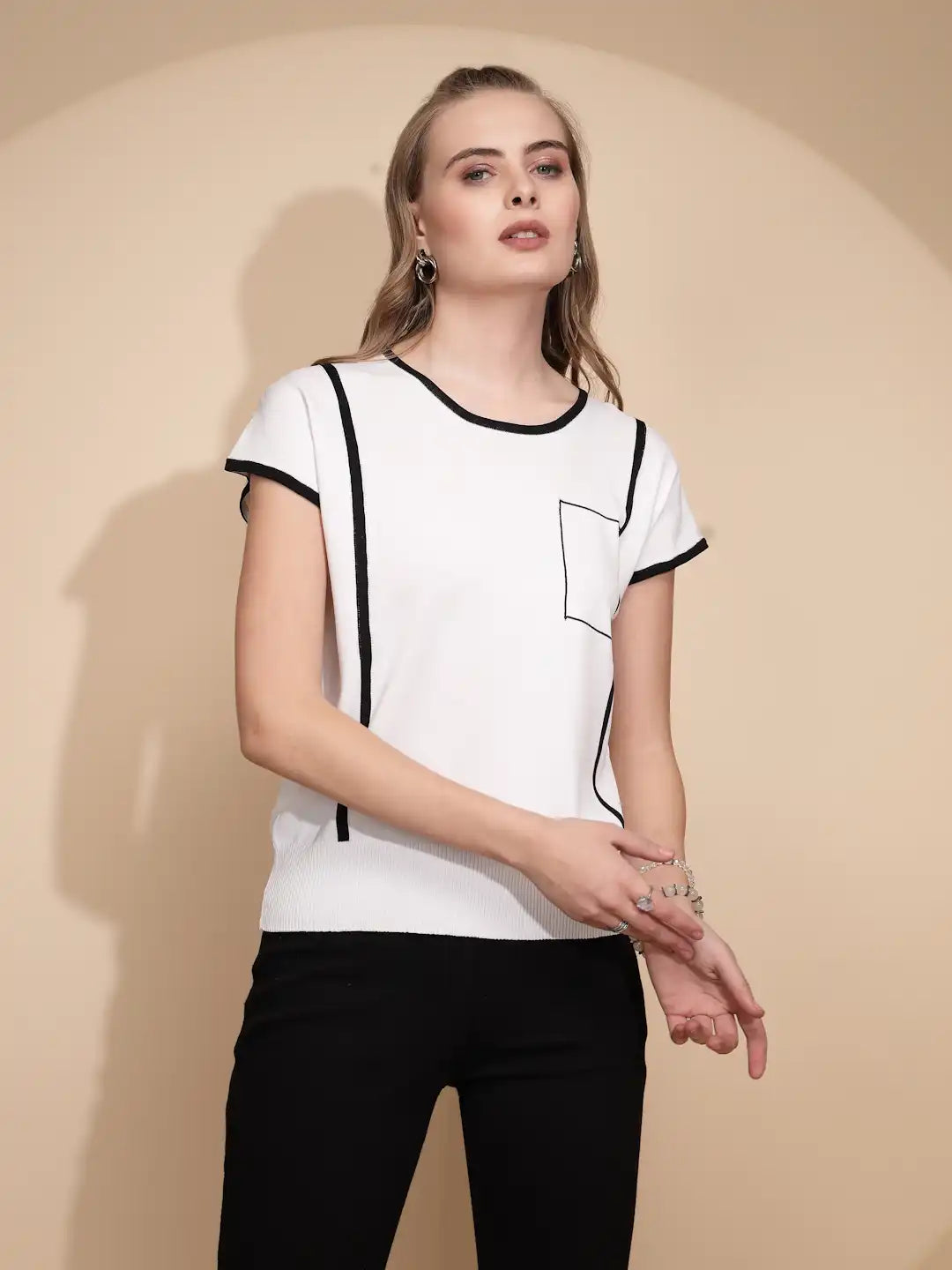 White Viscose Blend Regular Fit Top For Women - Global Republic