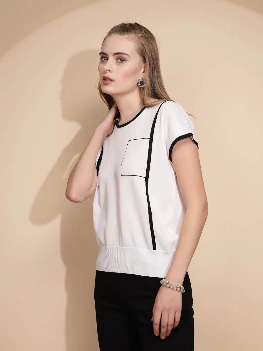 White Viscose Blend Regular Fit Top For Women - Global Republic