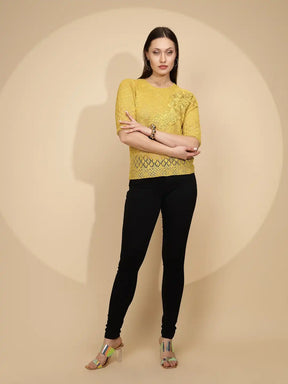Yellow Rayon Regular Fit Top For Women