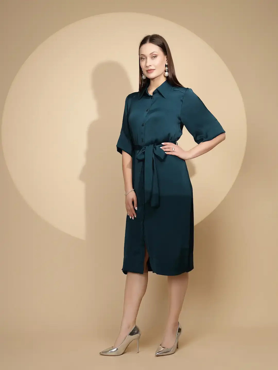 Teal Blue Regular Fit Dress For Women - Global Republic