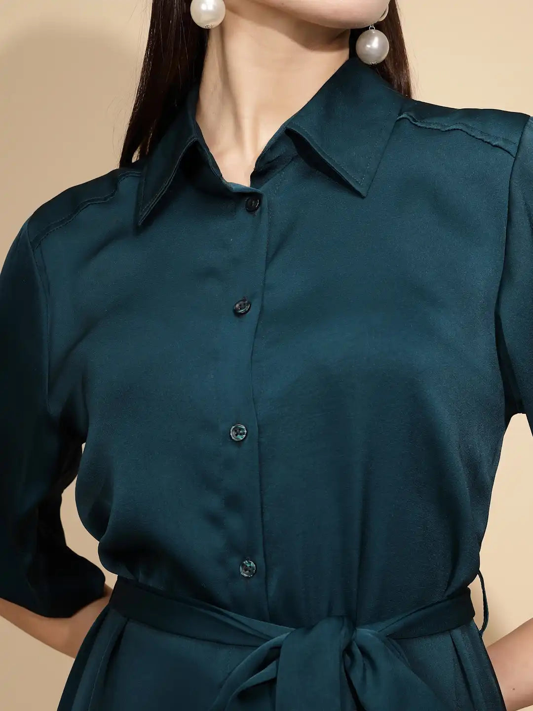 Teal Blue Regular Fit Dress For Women - Global Republic