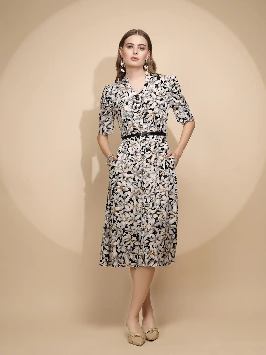 White Regular Fit Dress For Women - Global Republic