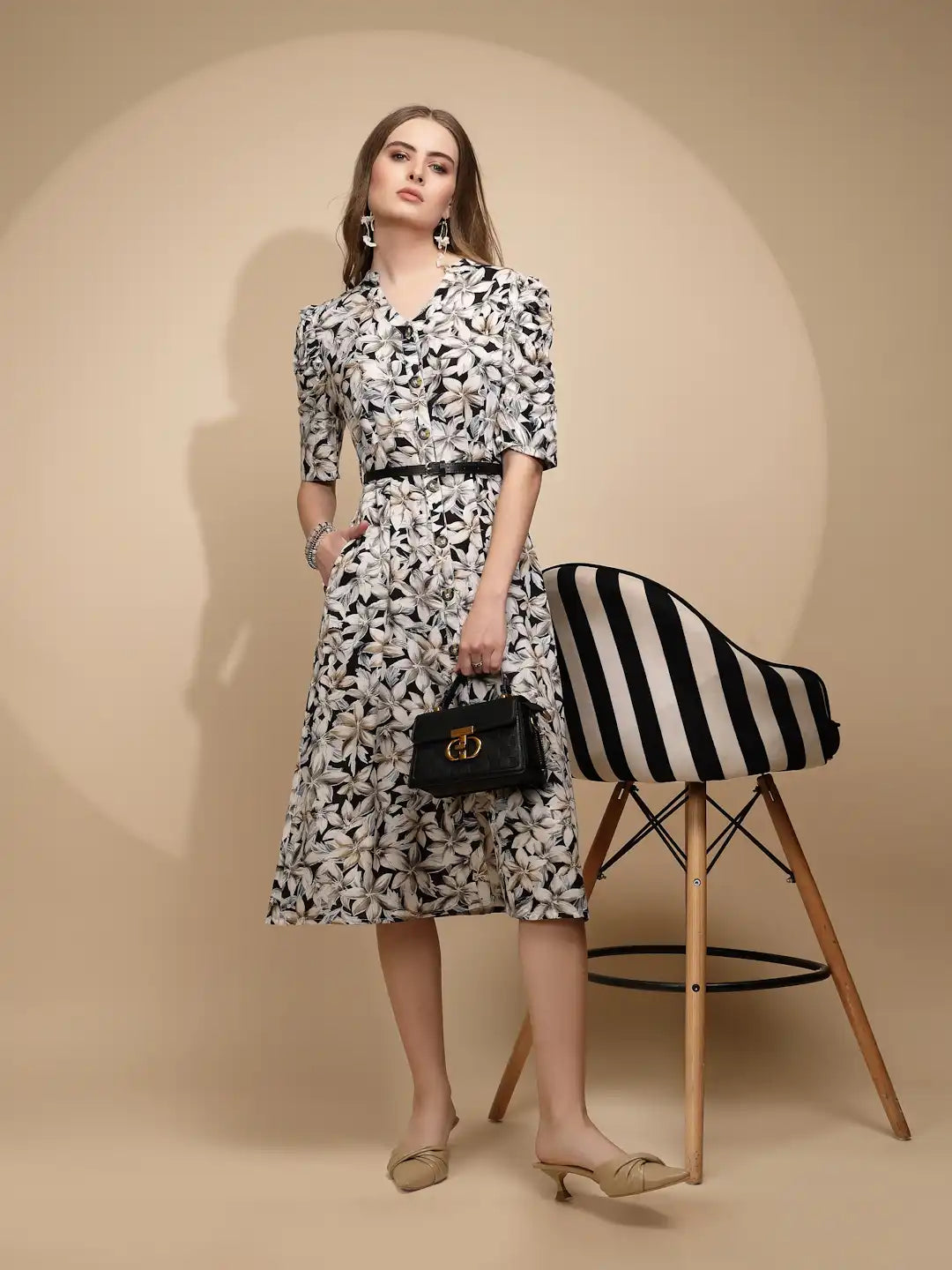 White Regular Fit Dress For Women - Global Republic