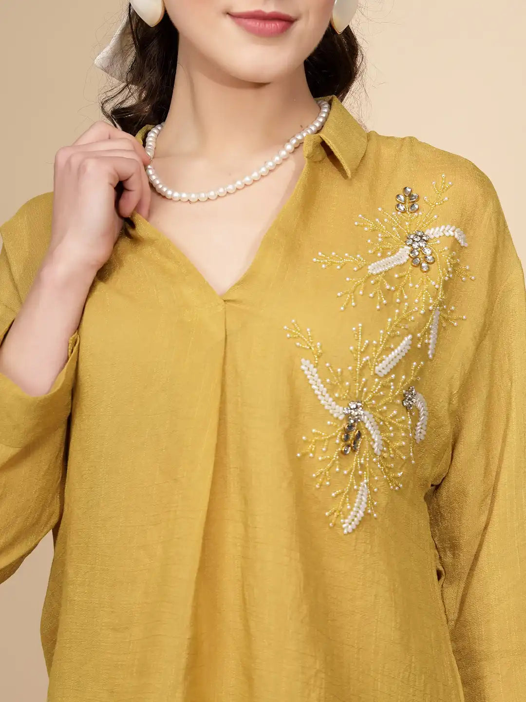 Mustard Rayon Regular Fit Co-Ord Set For Women - Global Republic