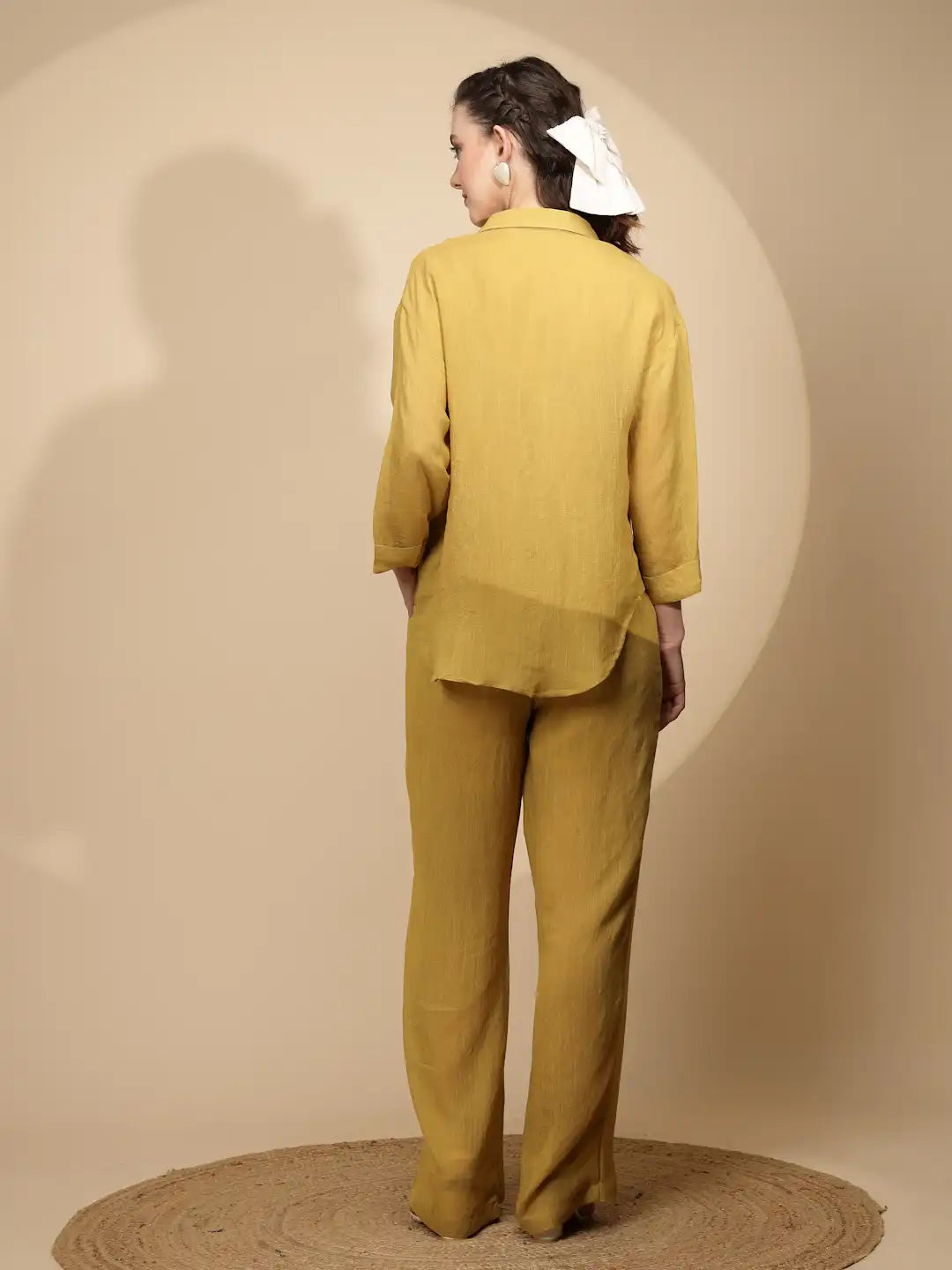 Mustard Rayon Regular Fit Co-Ord Set For Women - Global Republic