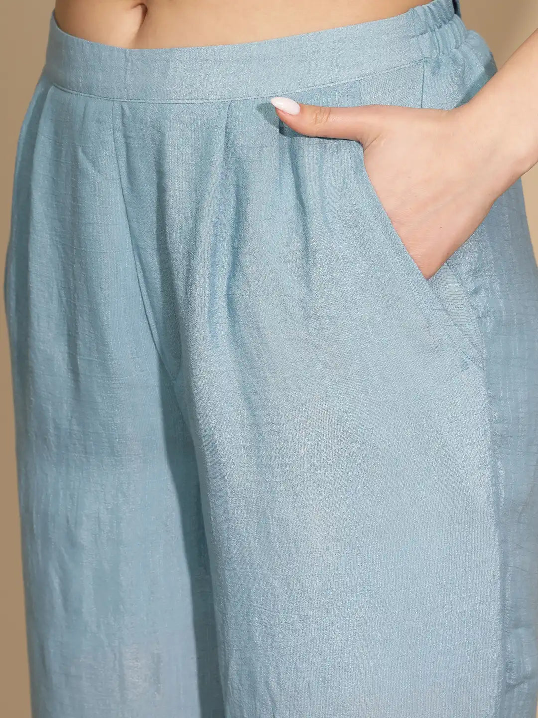 Powder Blue Rayon Regular Fit Co-Ord Set For Women - Global Republic