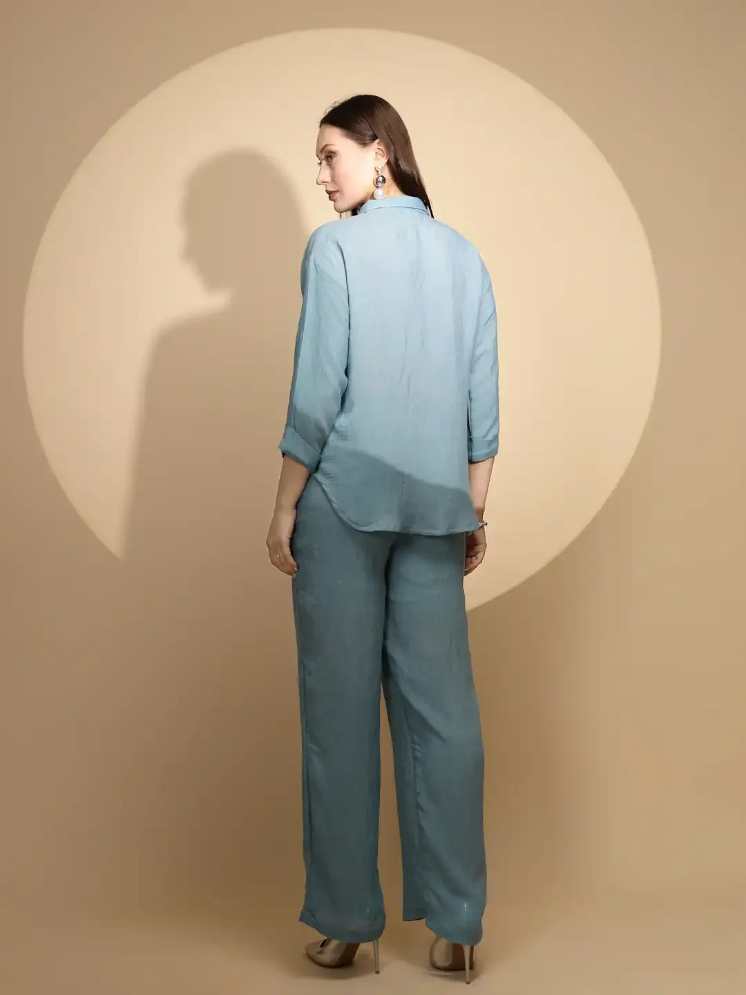 Powder Blue Rayon Regular Fit Co-Ord Set For Women - Global Republic