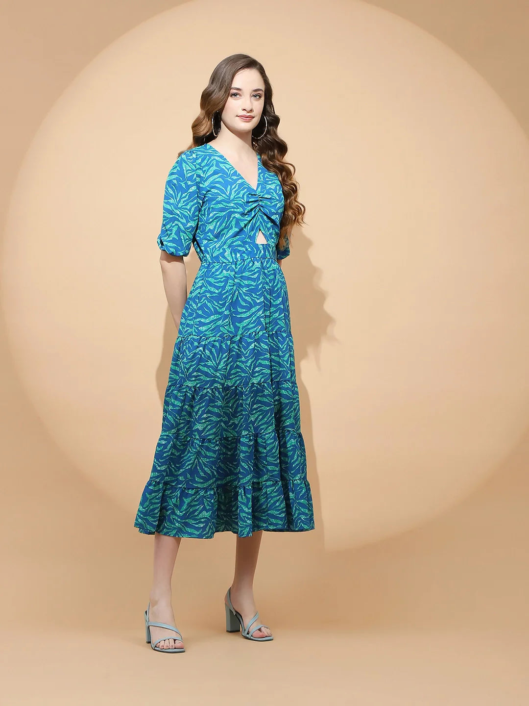 Blue & Green Fit & Flare Dress - Global Republic