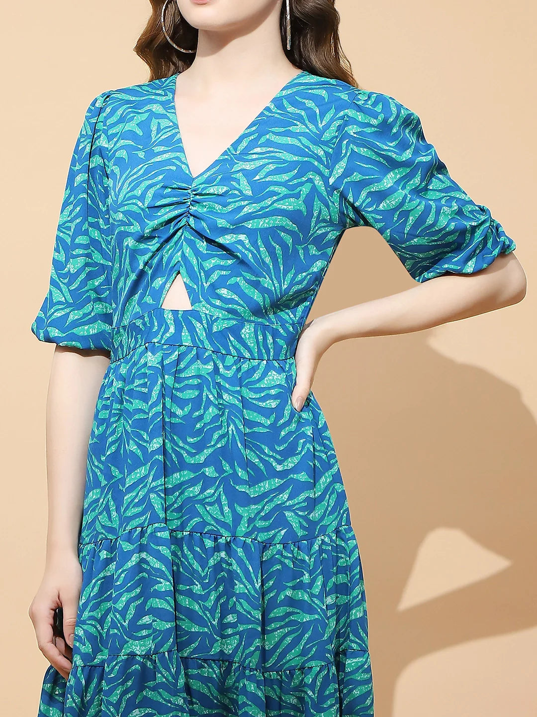 Blue & Green Fit & Flare Dress - Global Republic