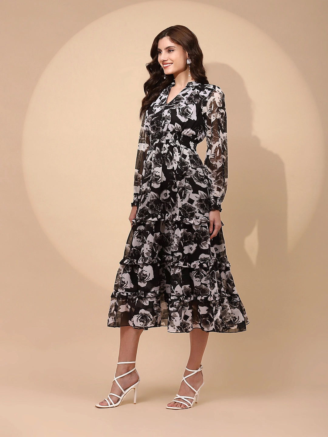 Black Georgette Regular Fit Dress For Women - Global Republic