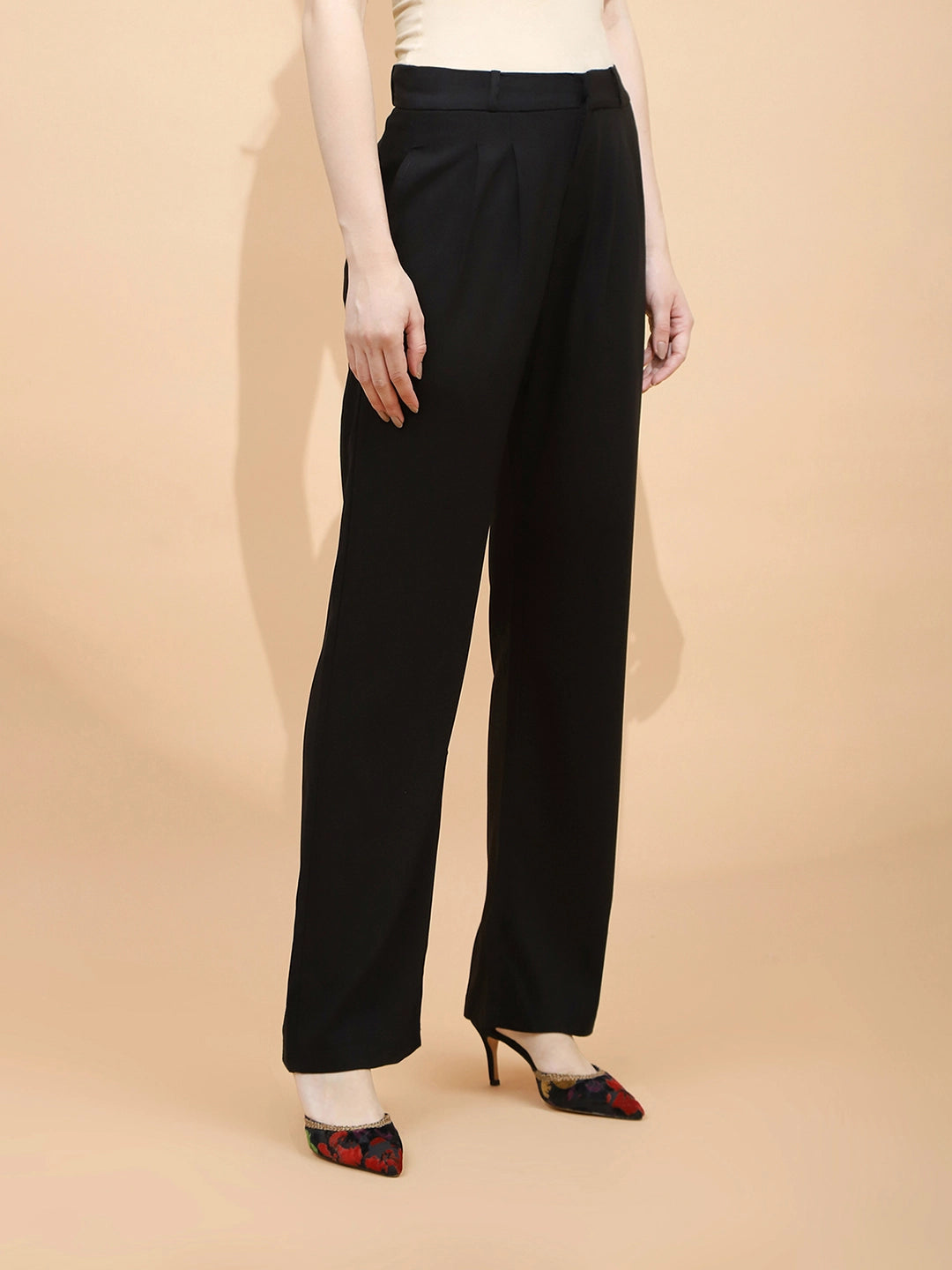 Black Cotton Blend Relaxed Fit Trouser - Global Republic