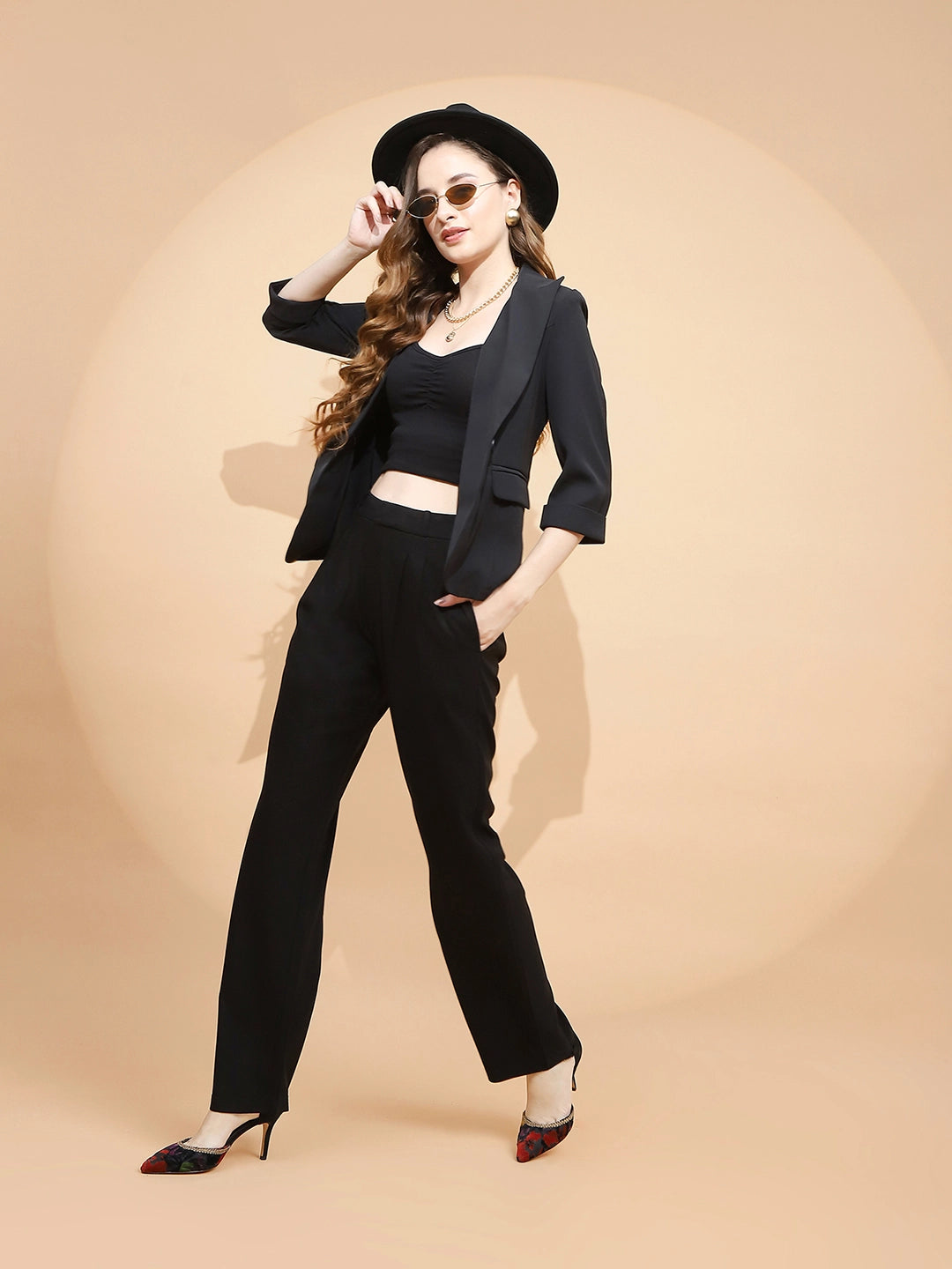 Black Cotton Blend Relaxed Fit Trouser - Global Republic