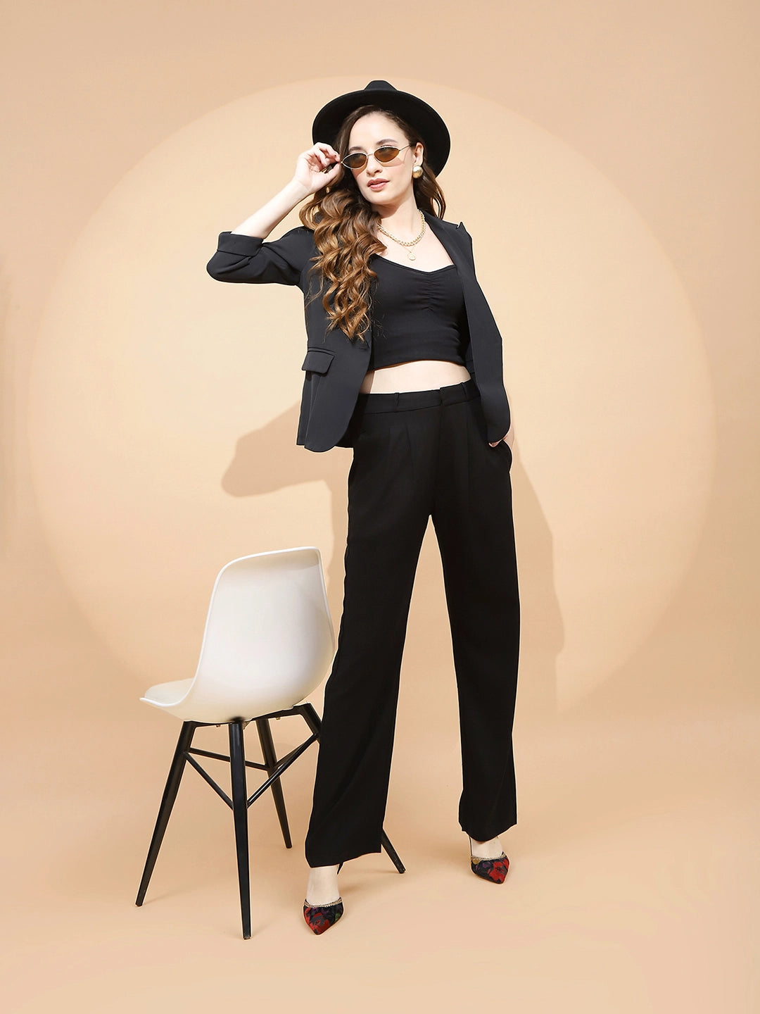 Black Cotton Blend Relaxed Fit Trouser - Global Republic