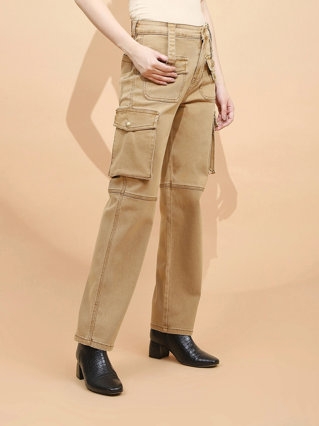 Tan Brown Cotton Regular Fit Cargo - Global Republic