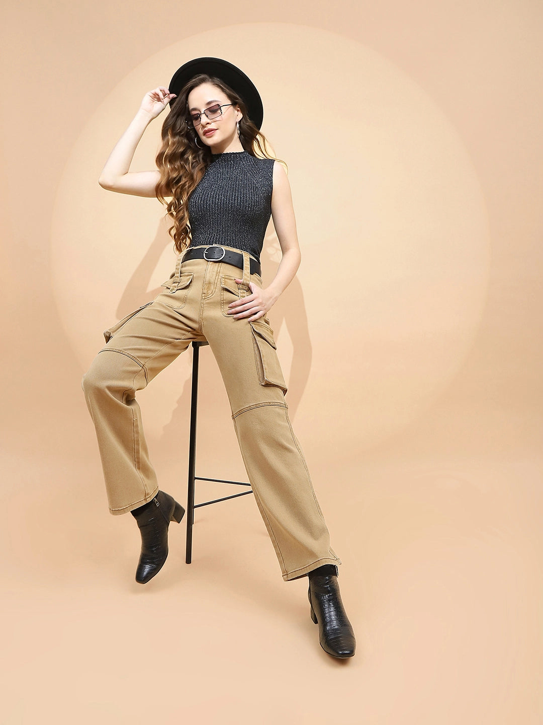 Tan Brown Cotton Regular Fit Cargo - Global Republic