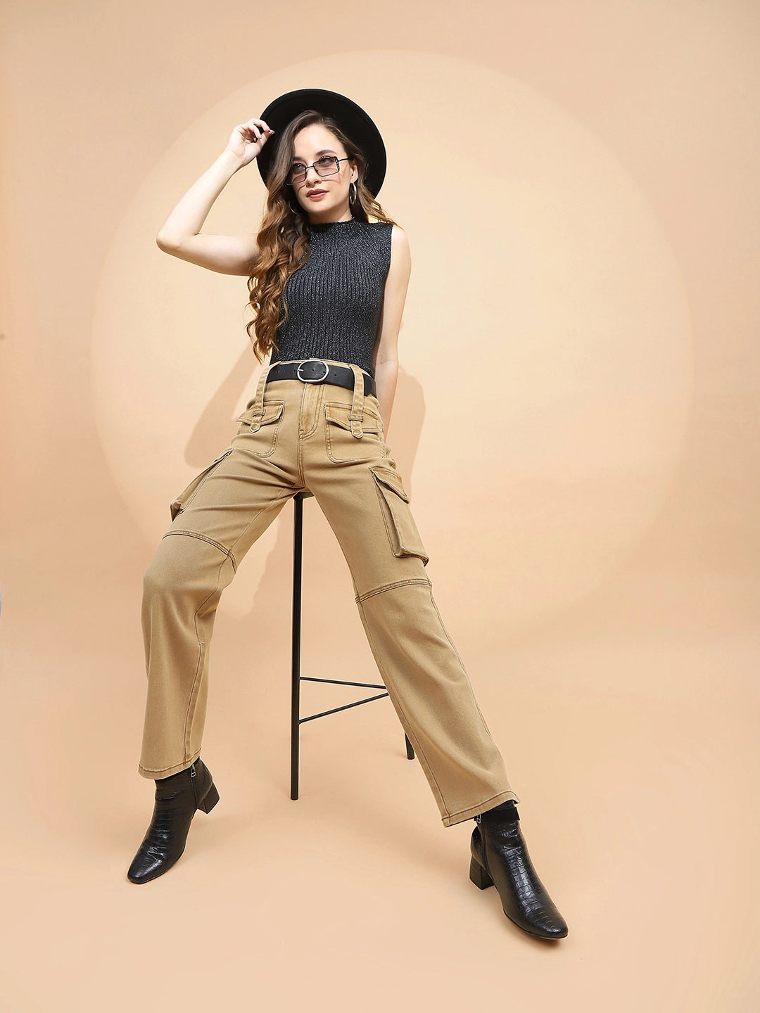 Tan Brown Cotton Regular Fit Cargo - Global Republic