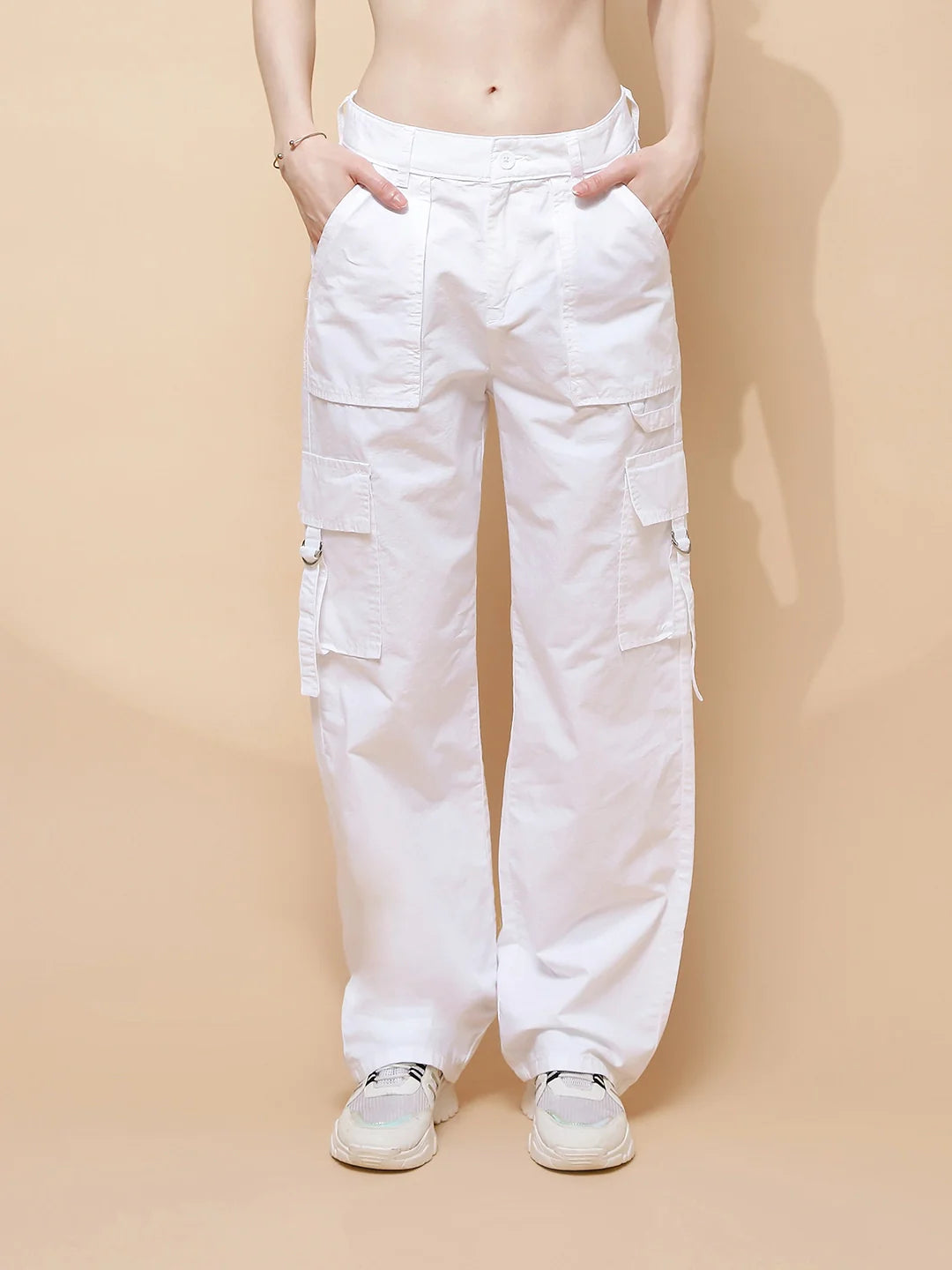 White Cotton Relaxed Fit Cargo - Global Republic