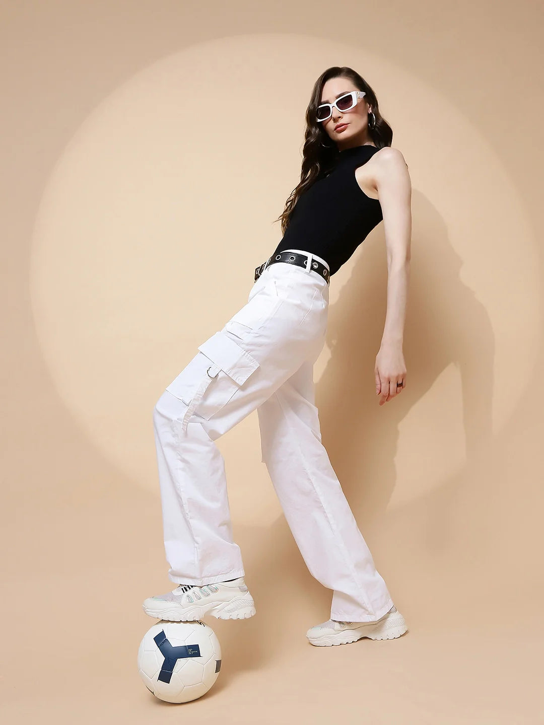 White Cotton Relaxed Fit Cargo - Global Republic