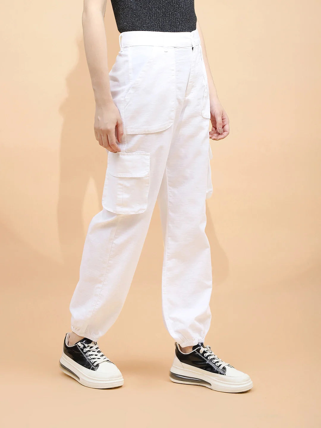 White Cotton Straight Fit Jogger - Global Republic