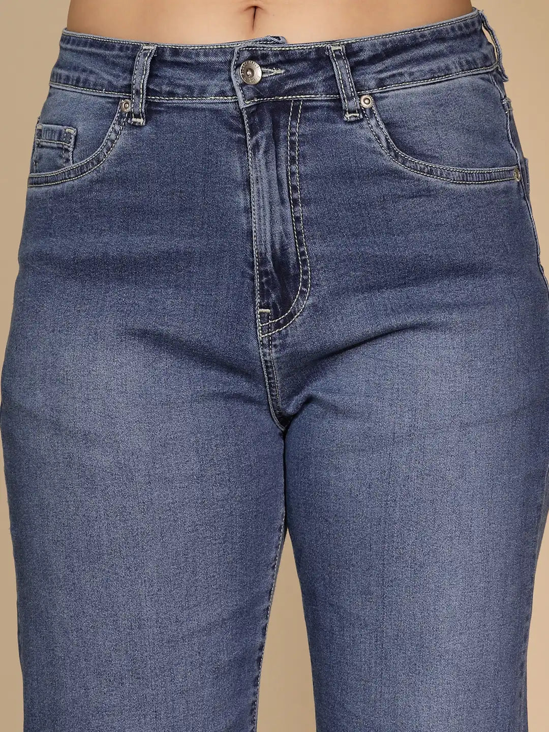 Blue Cotton Blend Straight Fit Jeans - Global Republic