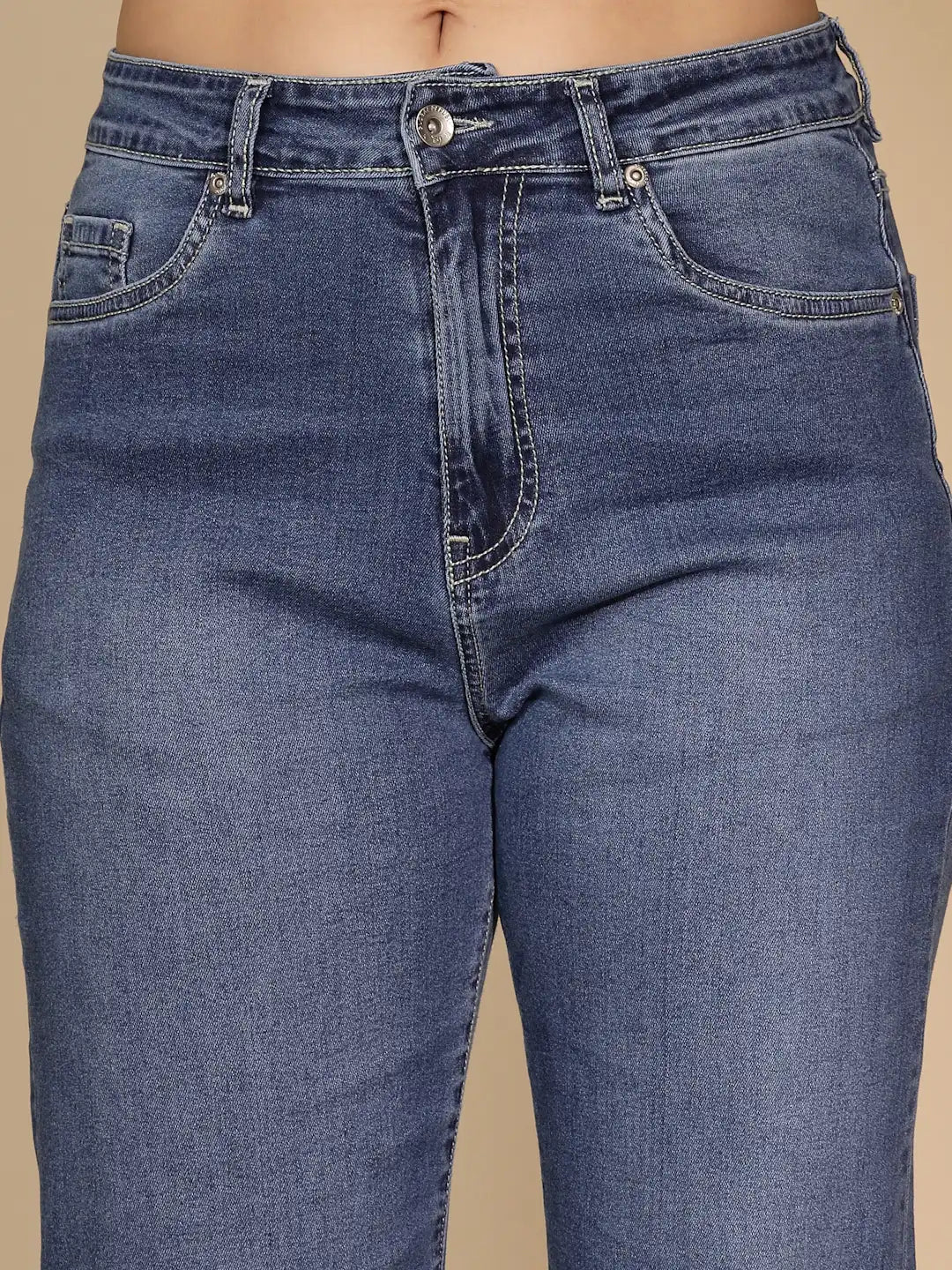 Blue Denim Straight  Fit Jeans For Women