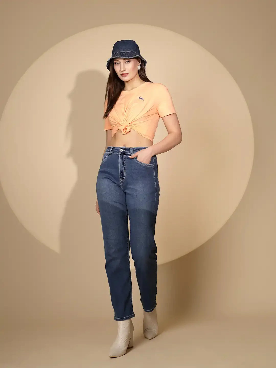 Blue Cotton Blend Straight Fit Jeans - Global Republic