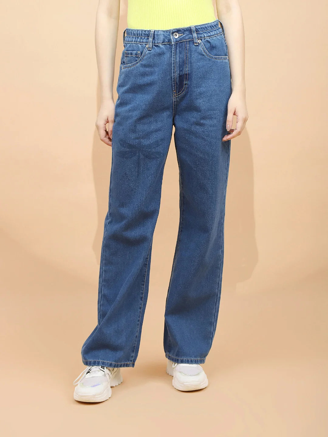 Blue Cotton Blend Relaxed Jeans - Global Republic