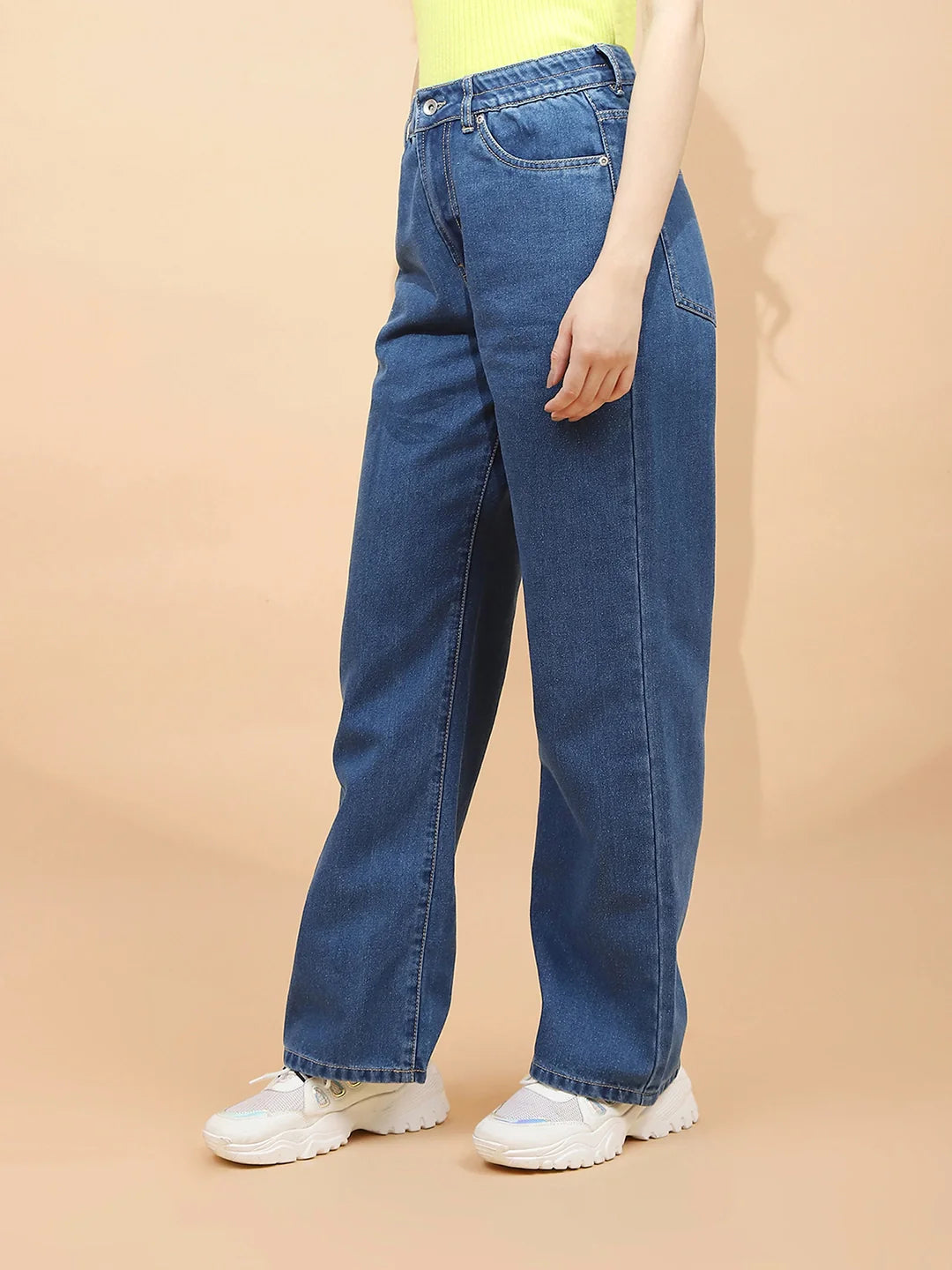 Blue Cotton Blend Relaxed Jeans - Global Republic