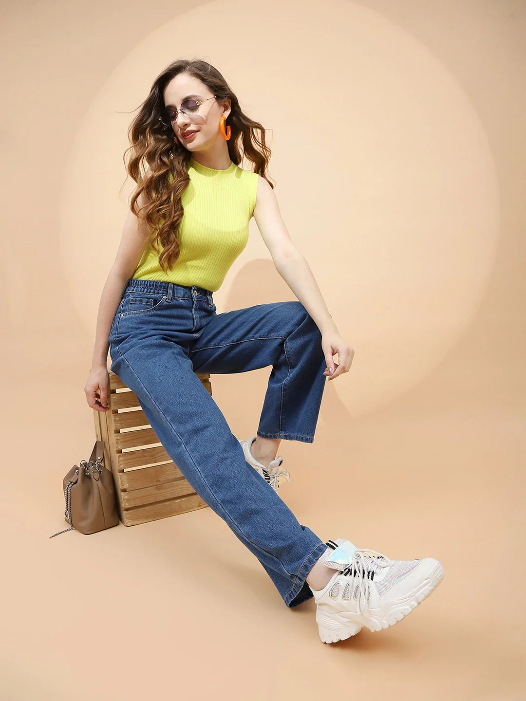 Blue Cotton Blend Relaxed Jeans - Global Republic