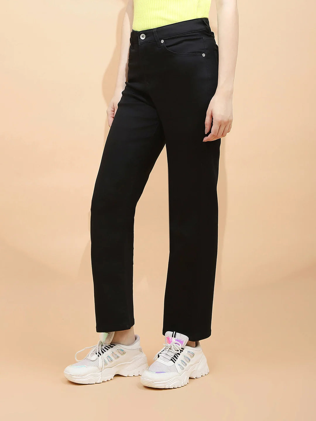 Black Cotton Blend Straight Fit Trouser - Global Republic