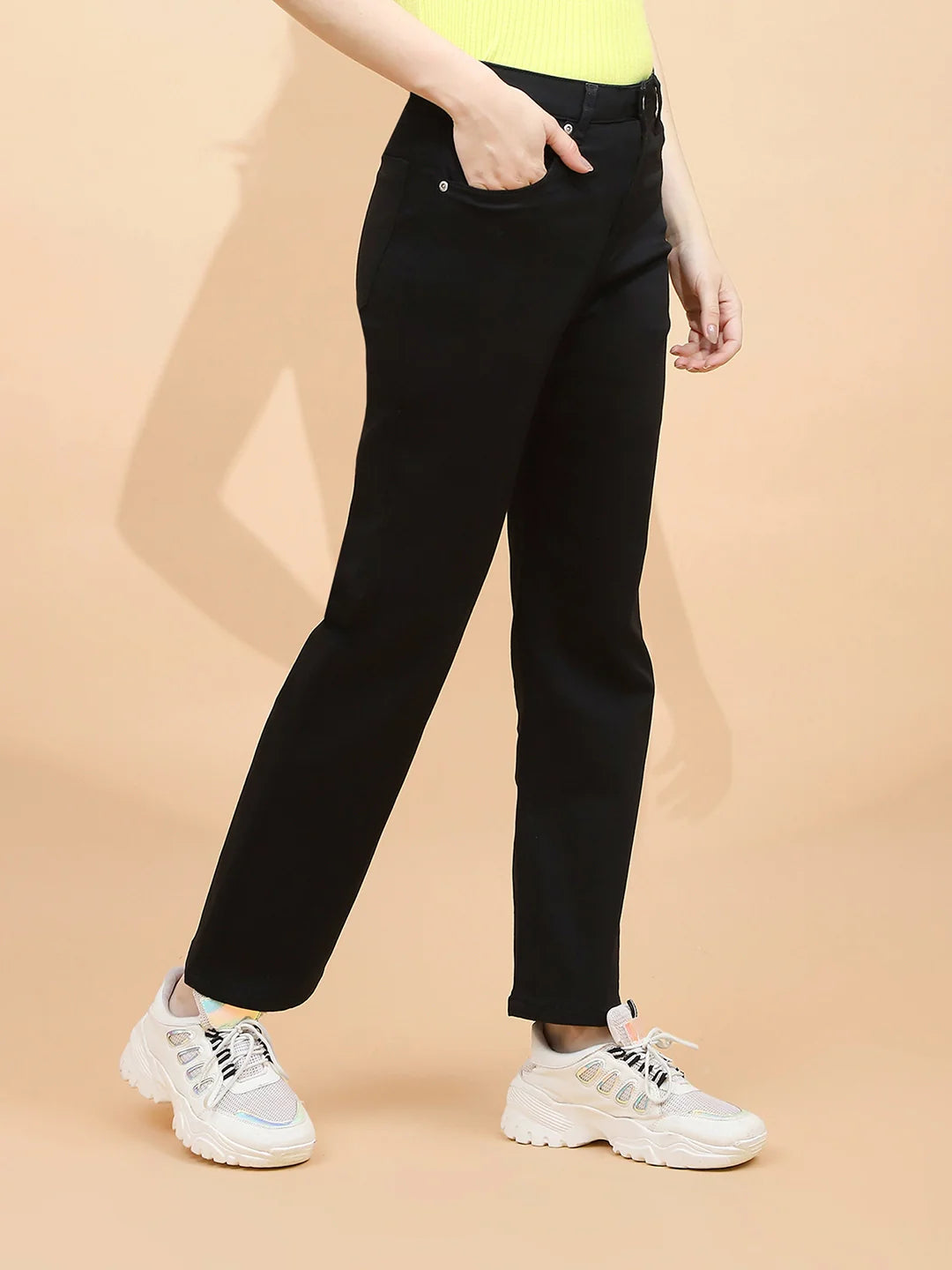 Black Cotton Blend Straight Fit Trouser - Global Republic